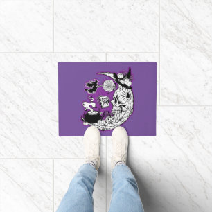Halloween Crescent Moon Witch Skull Doormat
