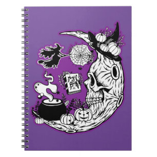 Halloween Crescent Moon Witch Skull Notebook