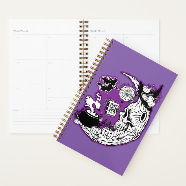 Halloween Crescent Moon Witch Skull Planner (Display)