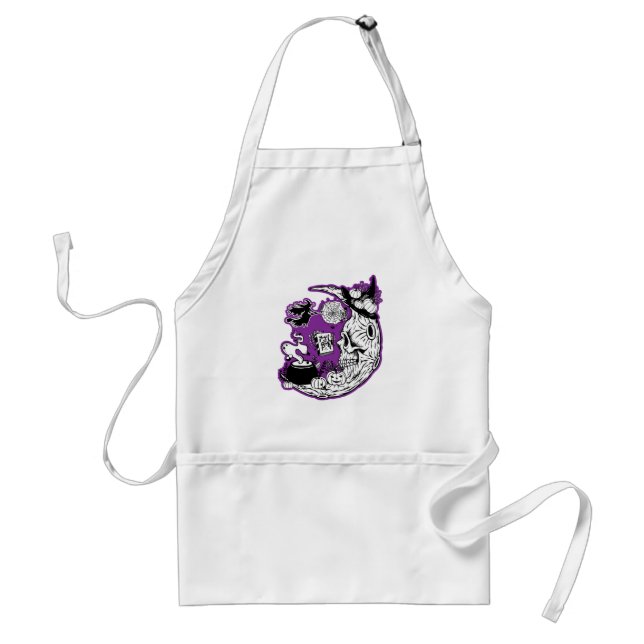 Halloween Crescent Moon Witch Skull Standard Apron (Front)