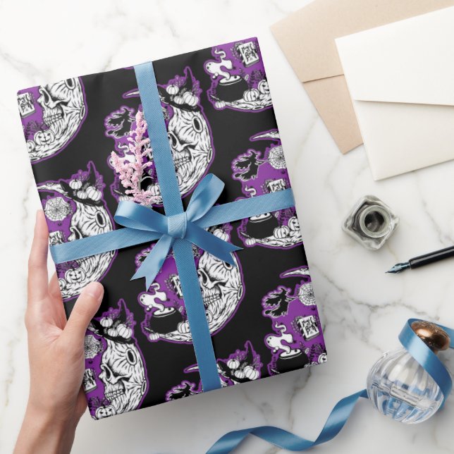 Halloween Crescent Moon Witch Skull Wrapping Paper (Gifting)