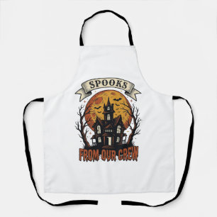 Halloween Crew Shirt Vintage Haunted House Design_ Apron