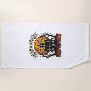 Halloween Crew Shirt Vintage Haunted House Design_ Beach Towel