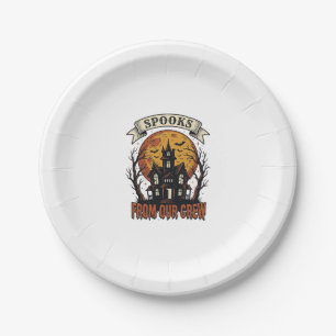Halloween Crew Shirt Vintage Haunted House Design_ Paper Plate