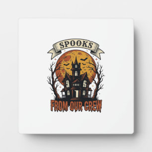 Halloween Crew Shirt Vintage Haunted House Design_ Plaque