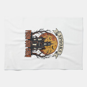 Halloween Crew Shirt Vintage Haunted House Design_ Tea Towel
