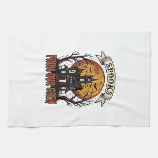 Halloween Crew Shirt Vintage Haunted House Design_ Tea Towel