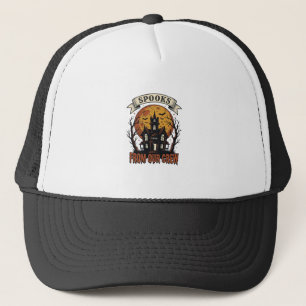 Halloween Crew Shirt Vintage Haunted House Design_ Trucker Hat