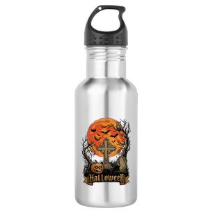 Halloween Cross Gravestone Skull Pumpkin Black Cat 532 Ml Water Bottle