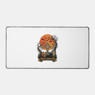 Halloween Cross Gravestone Skull Pumpkin Black Cat Desk Mat