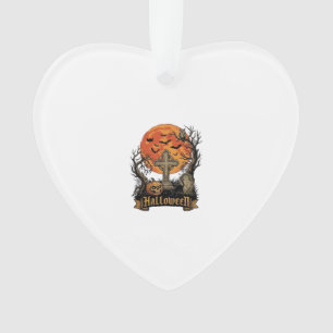 Halloween Cross Gravestone Skull Pumpkin Black Cat Ornament