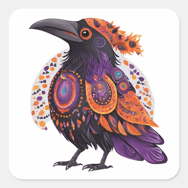 Halloween Crow Alebrije Square Sticker (Front)