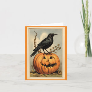Halloween Crow And Pumpkin Greeting Card
