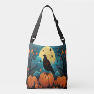 Halloween Crow in the Pumpkin Forest Crossbody Bag