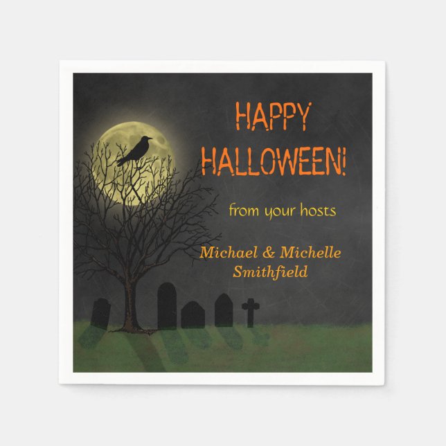 Halloween Crow on Tree with Moon Party Napkin (Front)