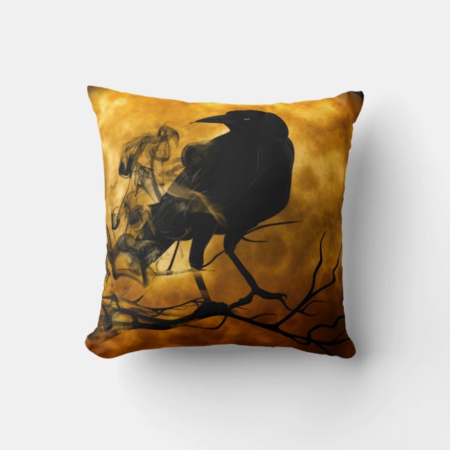 Halloween Crow  Throw Pillow (Front)