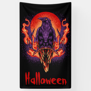 Halloween Crow with Flames Banner