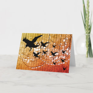 Halloween Crows fly through haunted castle ablaze Card