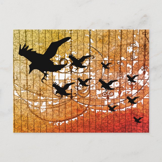 Halloween Crows fly through haunted castle ablaze Postcard (Front)