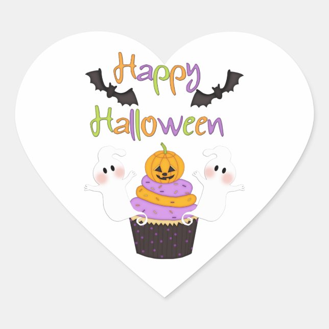 Halloween Cupcake Sign Heart Sticker (Front)