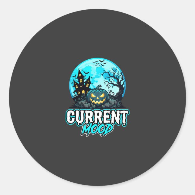 Halloween Current Mood Haunted Pumpkin Classic Round Sticker (Front)