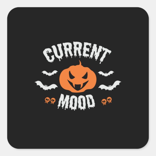 Halloween Current Mood Pumpkin Birthday Square Sticker (Front)