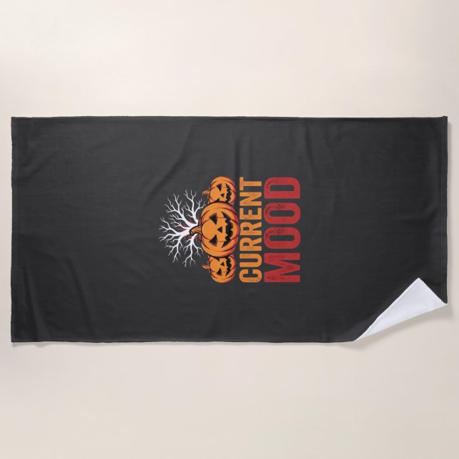 Halloween Current Mood Pumpkin Tree Design Beach Towel (Front)