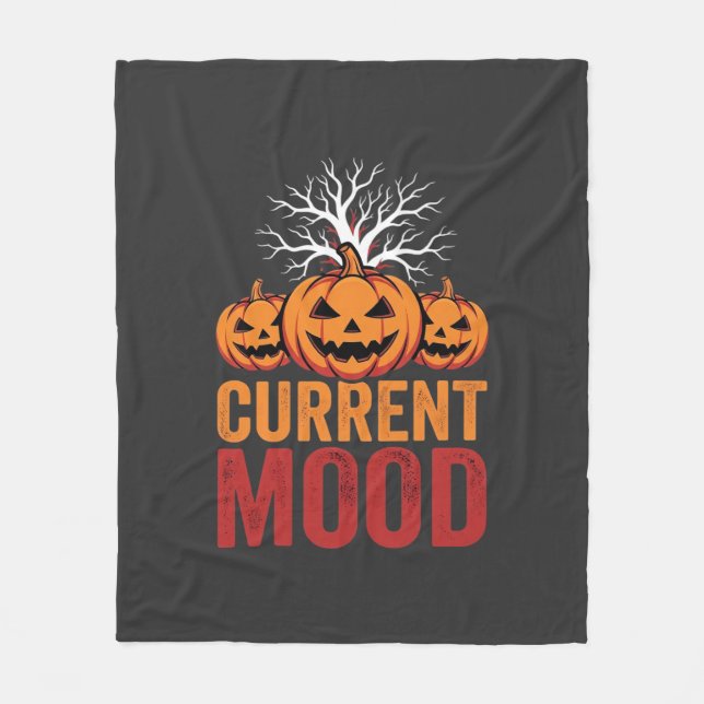 Halloween Current Mood Pumpkin Tree Design Fleece Blanket (Front)