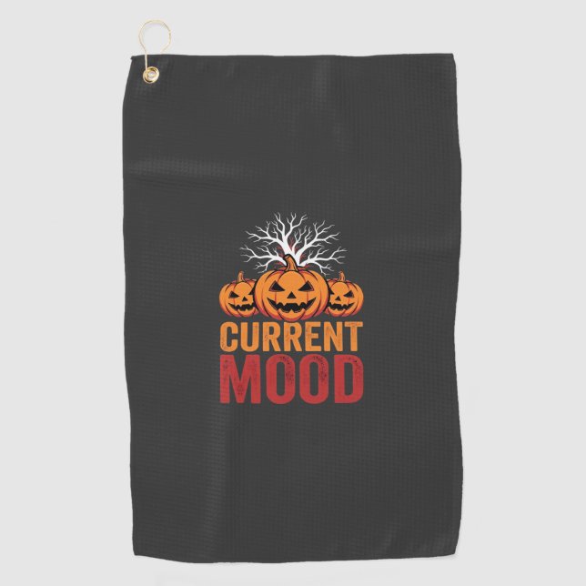 Halloween Current Mood Pumpkin Tree Design Golf Towel (Front)