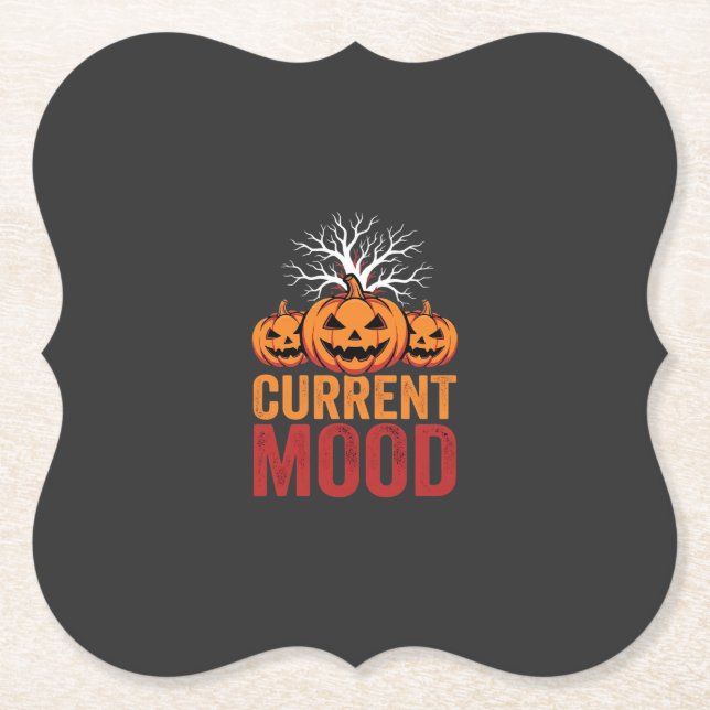 Halloween Current Mood Pumpkin Tree Design Paper Coaster (Front)