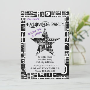 Halloween Custom Cool Whimsical Typography Black  Invitation