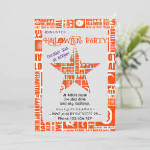 Halloween Custom Cool Whimsical Typography Orange  Invitation