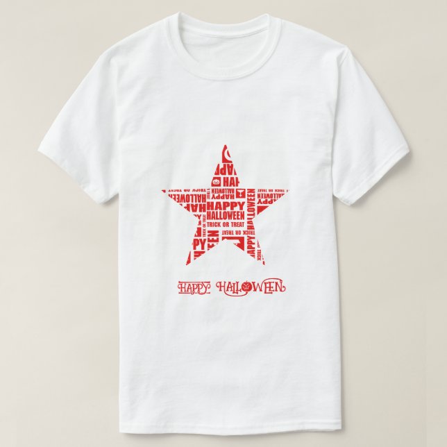 Halloween Custom Cool Whimsical Typography Red T-Shirt (Design Front)