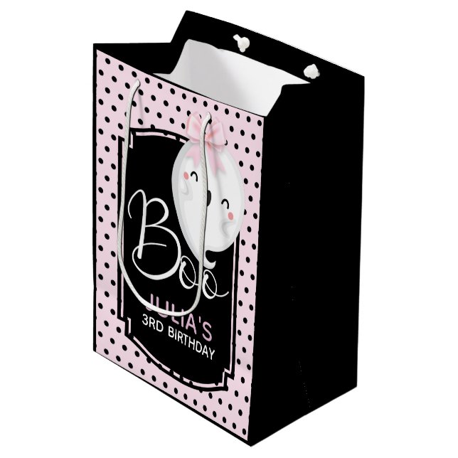 Halloween Custom Girl Birthday Pink Black Medium Gift Bag (Front Angled)
