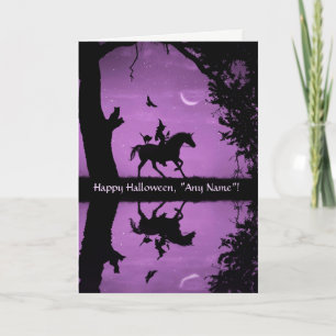Halloween Custom Name Fun Witch and Unicorn Card