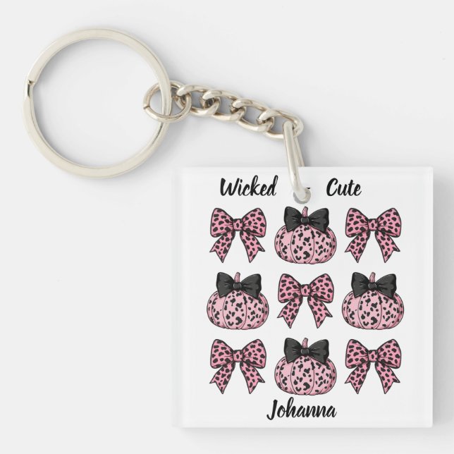 Halloween custom Pumpkins and bows pink Coquette Key Ring (Front)