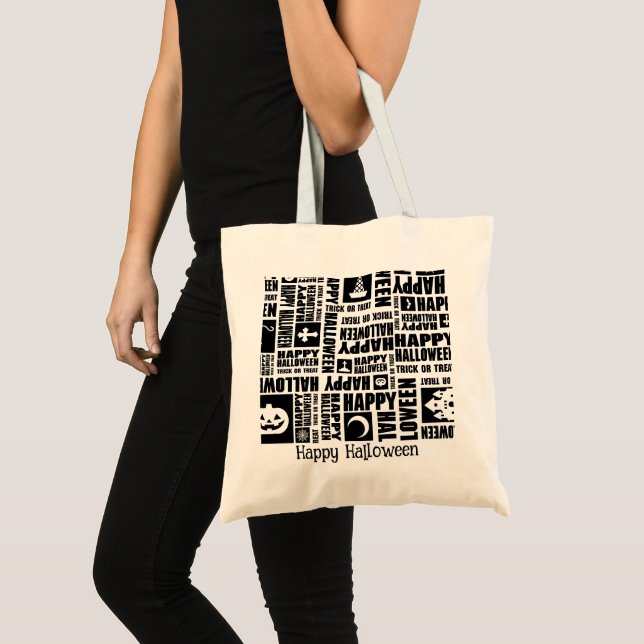 Halloween Custom Whimsical Cool Typography Pattern Tote Bag (Front (Product))