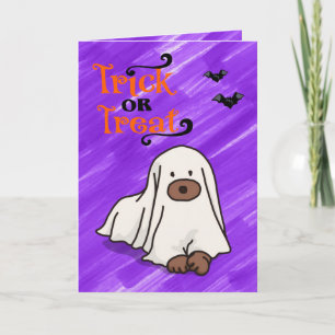 Halloween Custom Whimsical Cute Ghost Dog Purple  Card