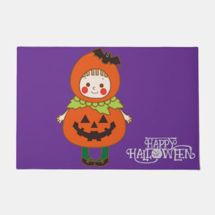 Halloween Custom Whimsical Cute Pumpkin Girl  Doormat