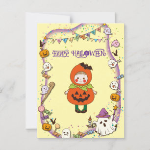 Halloween Custom Whimsical Cute Pumpkin Girl  Postcard