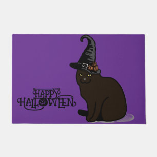 Halloween Custom Whimsical Cute Witch Cat Purple   Doormat