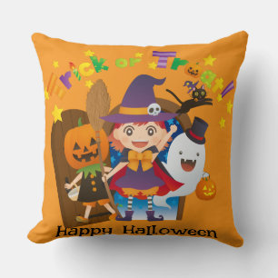 Halloween Custom Whimsical Cute Witch Pumpkin Cushion