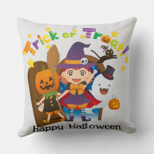 Halloween Custom Whimsical Cute Witch Pumpkin  Cushion