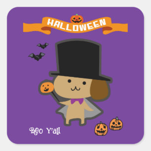 Halloween Custom Whimsical Cute Wizard Dog Square Sticker
