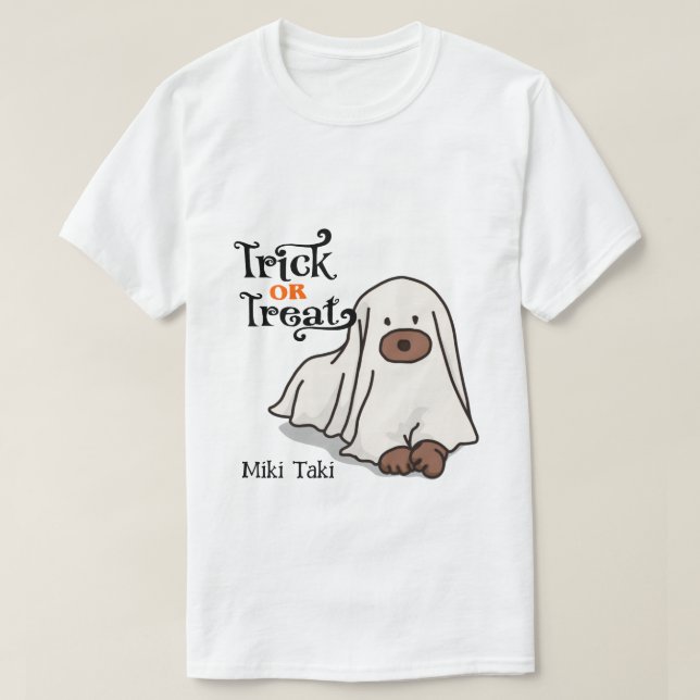 Halloween Custom Whimsical Funny Dog Ghost  T-Shirt (Design Front)