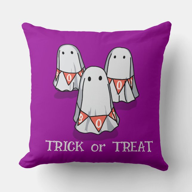 Halloween Custom Whimsical Funny Ghosts Purple Cushion (Front)