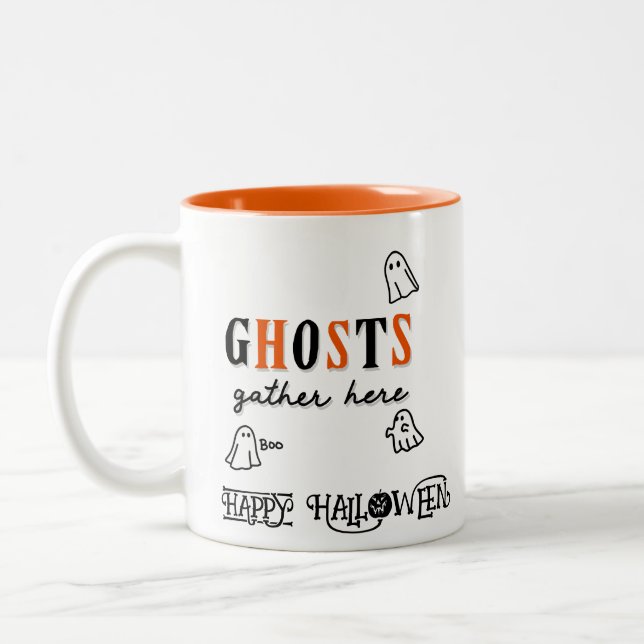 Halloween Custom Whimsical Funny Modern Orange  Two-Tone Coffee Mug (Left)