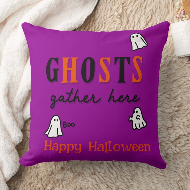Halloween Custom Whimsical Funny Purple Ghosts   Cushion (Blanket)