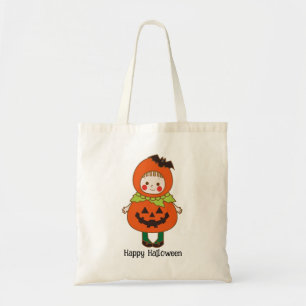 Halloween Custom Whimsical Pumpkin Girl Tote Bag