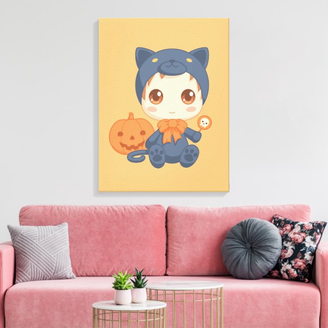Halloween Cute Baby Black Cat Costume Canvas Print (Insitu(LivingRoom))